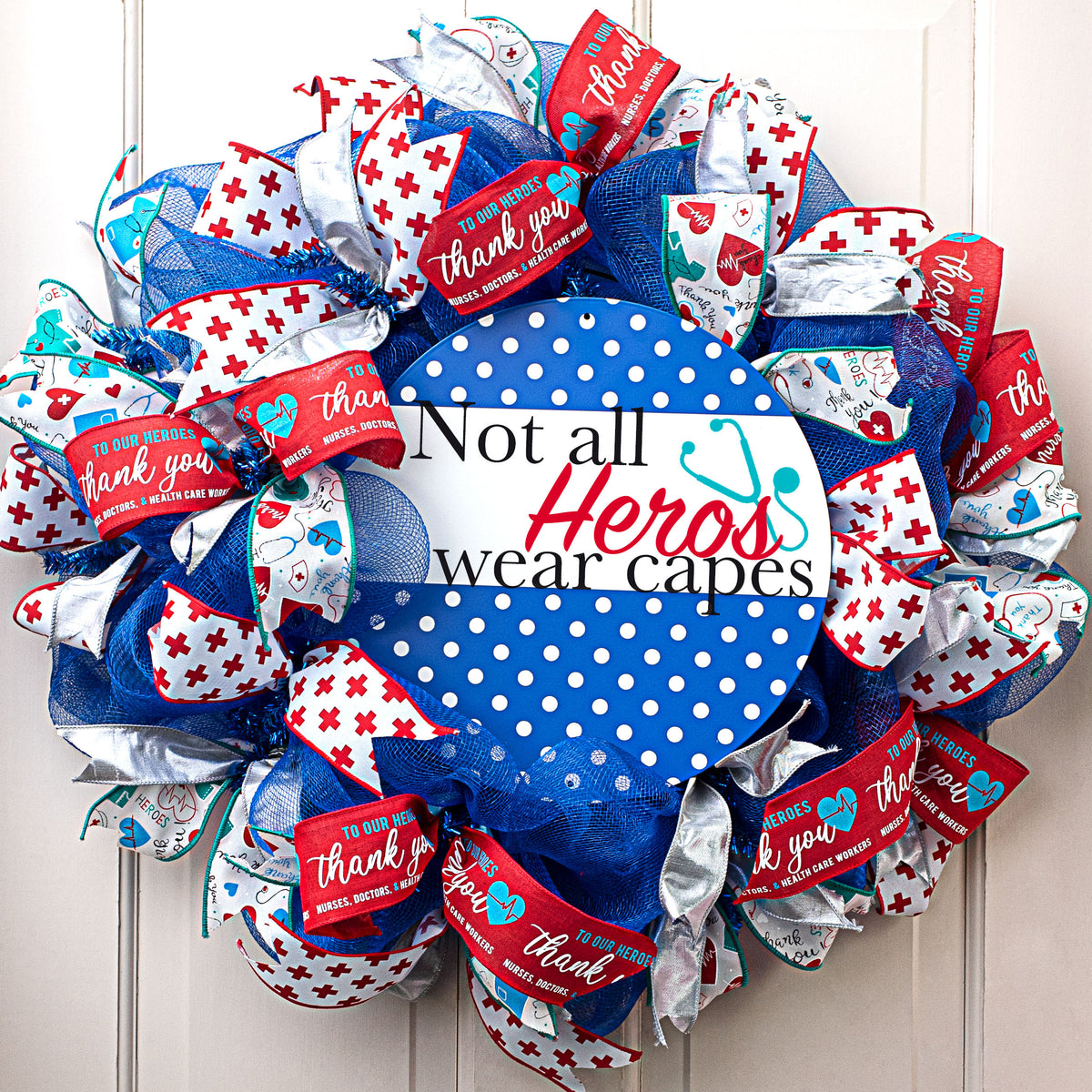 12" Metal Sign: Blue With Polka Dots & Blank Sign to Personalize Lifestyle Photo