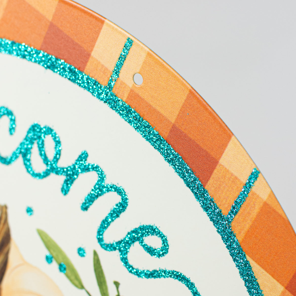 12" Metal Sign: Glittered Welcome Pumpkins Orange detail photo 3