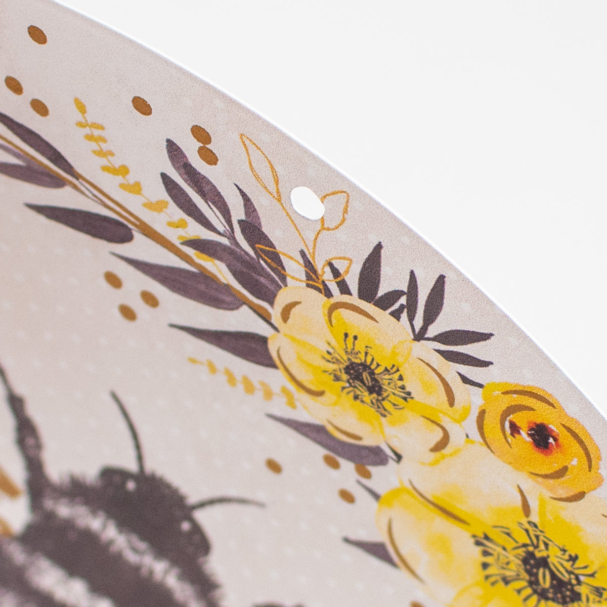 8" Metal Sign: Gold Foil Bee with Florals detail photo 3