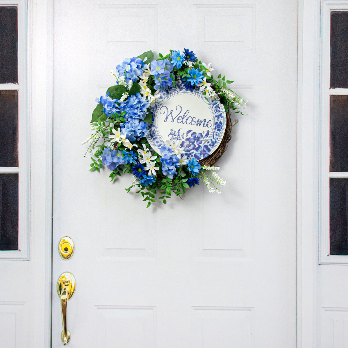 12" Metal Sign: Welcome Blue & White Floral detail photo 4