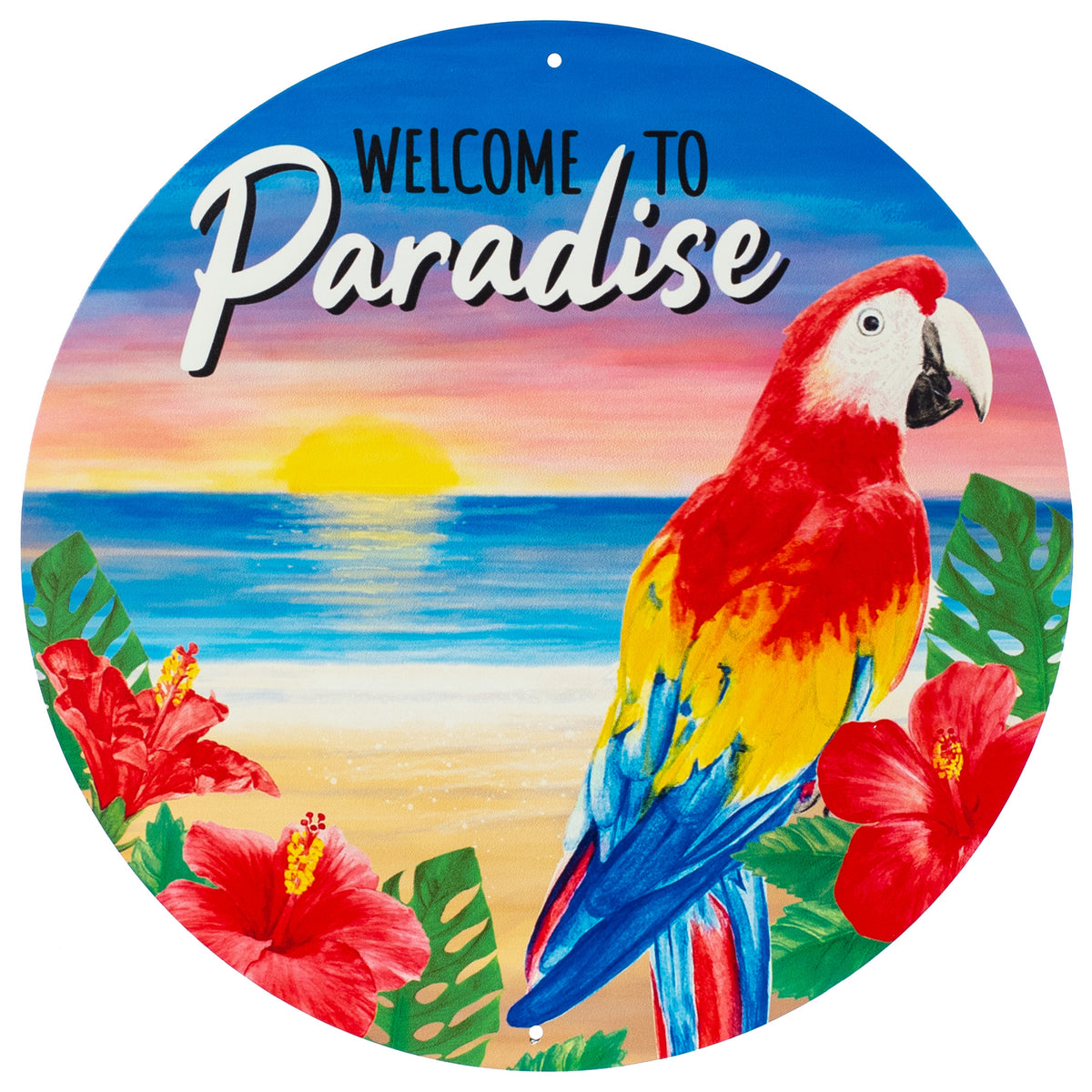 12" Metal Sign: Welcome To Paradise Parrot Item Number: MD1159