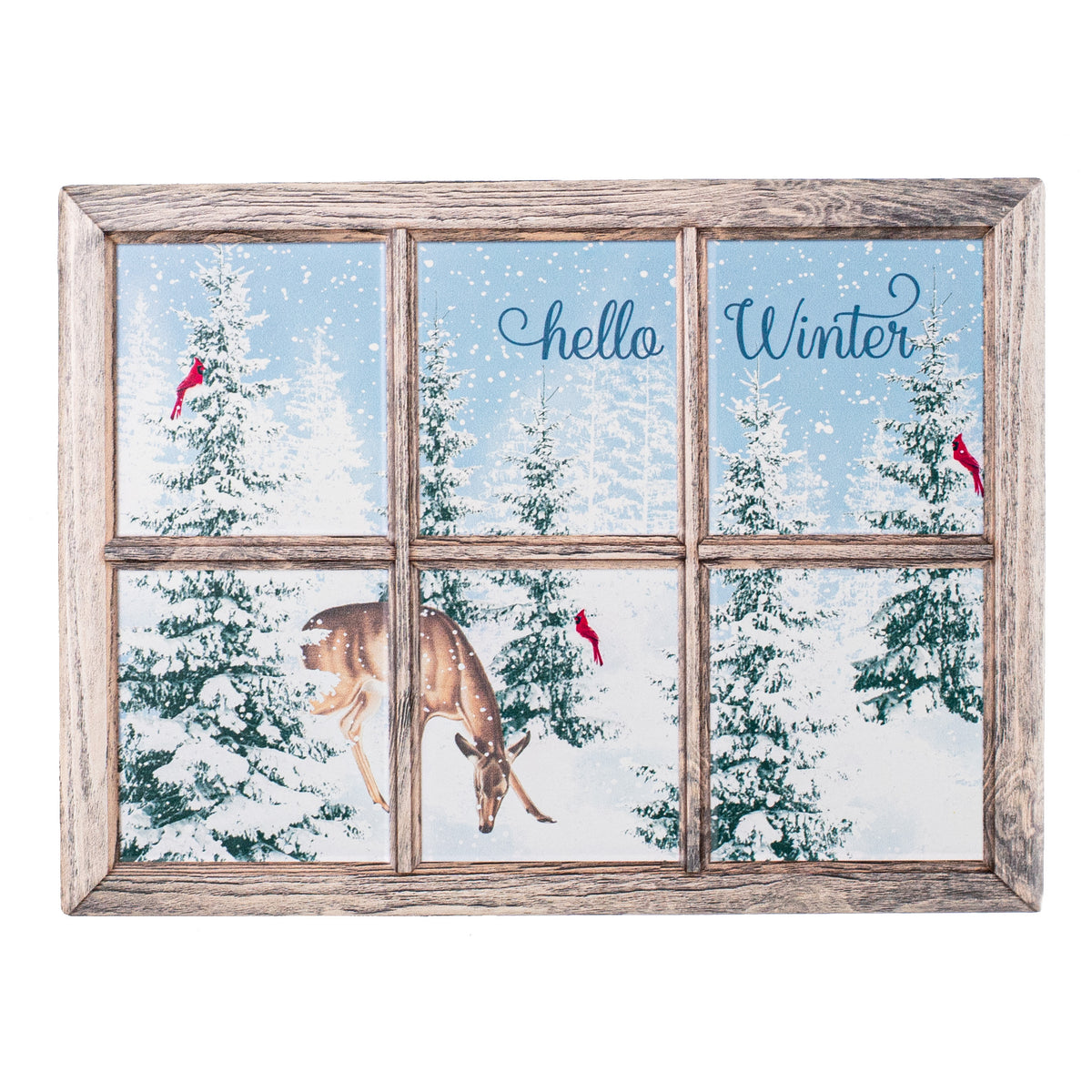 13" Metal Window Sign: Hello Winter Deer Item Number: MD1249