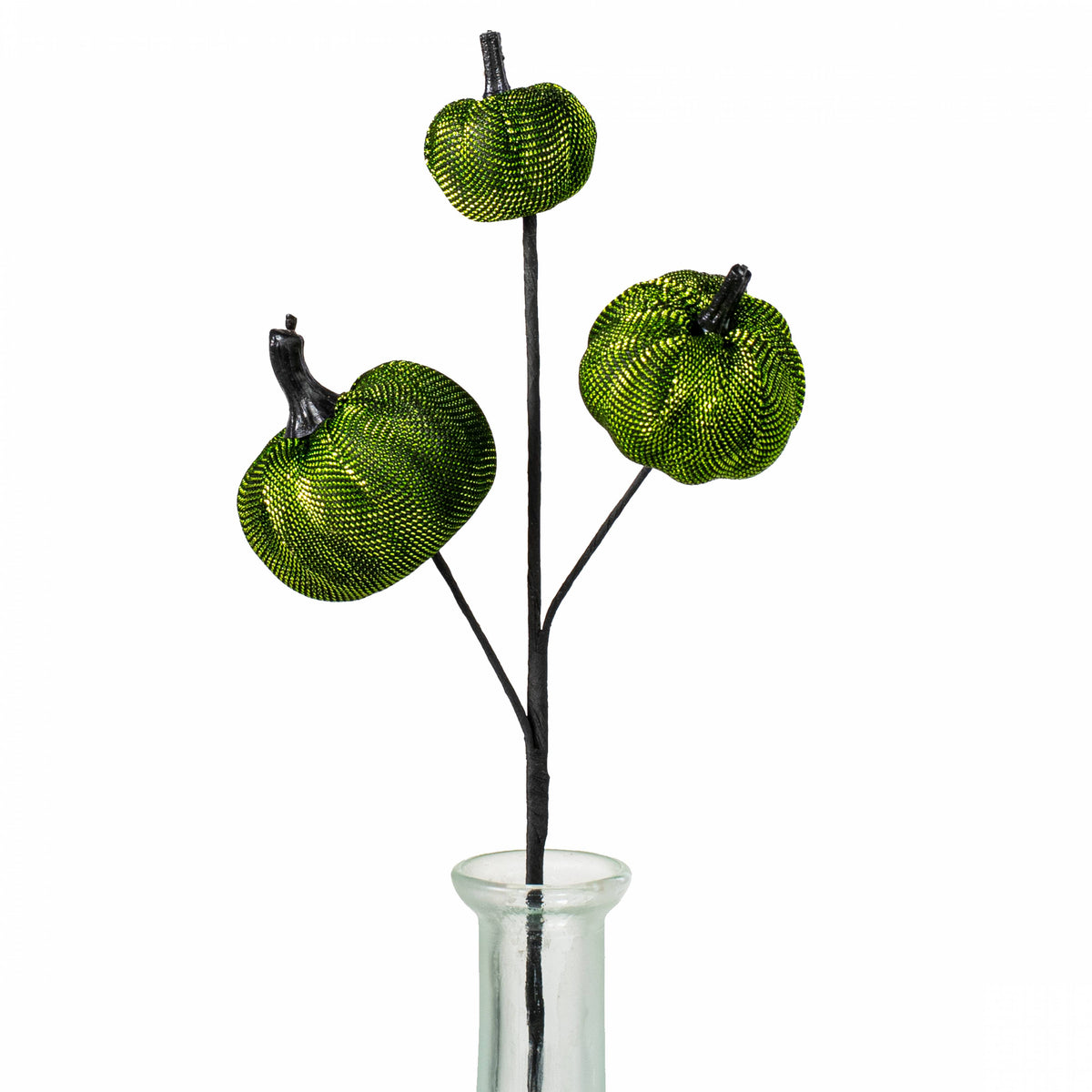 13" Metallic Fabric Pumpkins Pick: Lime Green & Black Item Number: HA048931