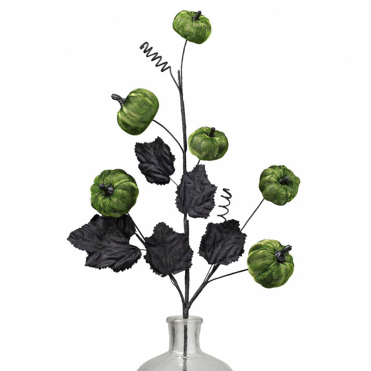 29" Metallic Fabric Pumpkins Spray: Lime Green & Black Item Number: HA049031