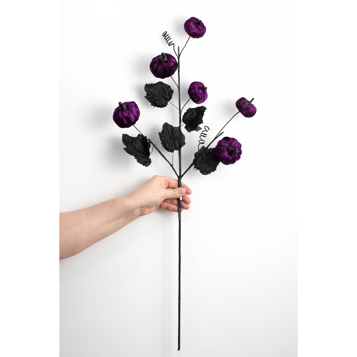 29" Metallic Fabric Pumpkins Spray: Purple & Black detail photo 3
