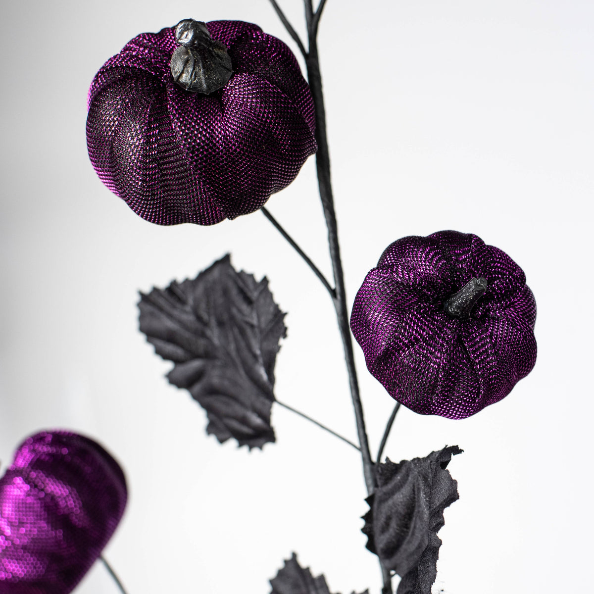 29" Metallic Fabric Pumpkins Spray: Purple & Black detail photo 4