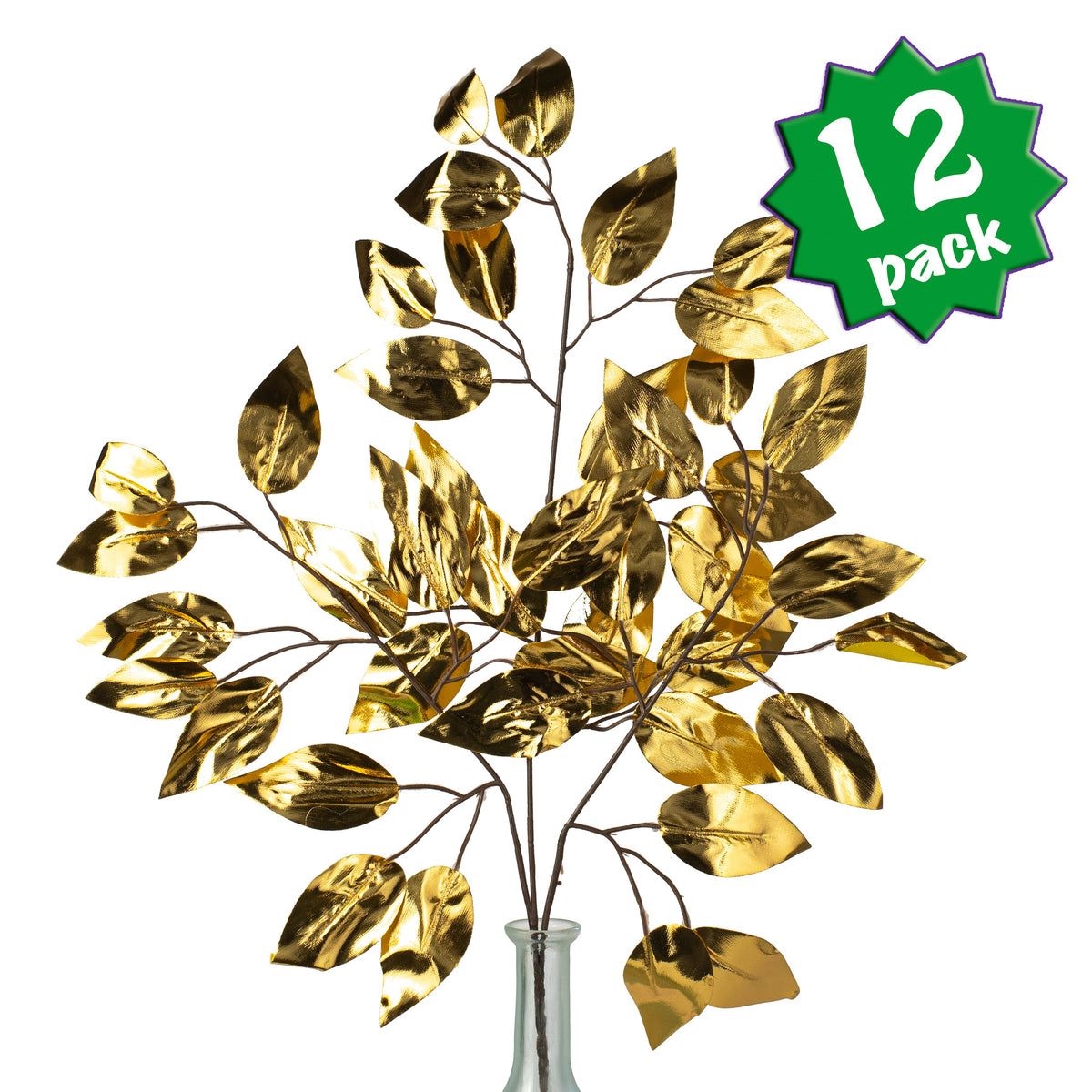 23" Metallic Ficus Leaf Spray: Gold (12) Item Number: XS244408
