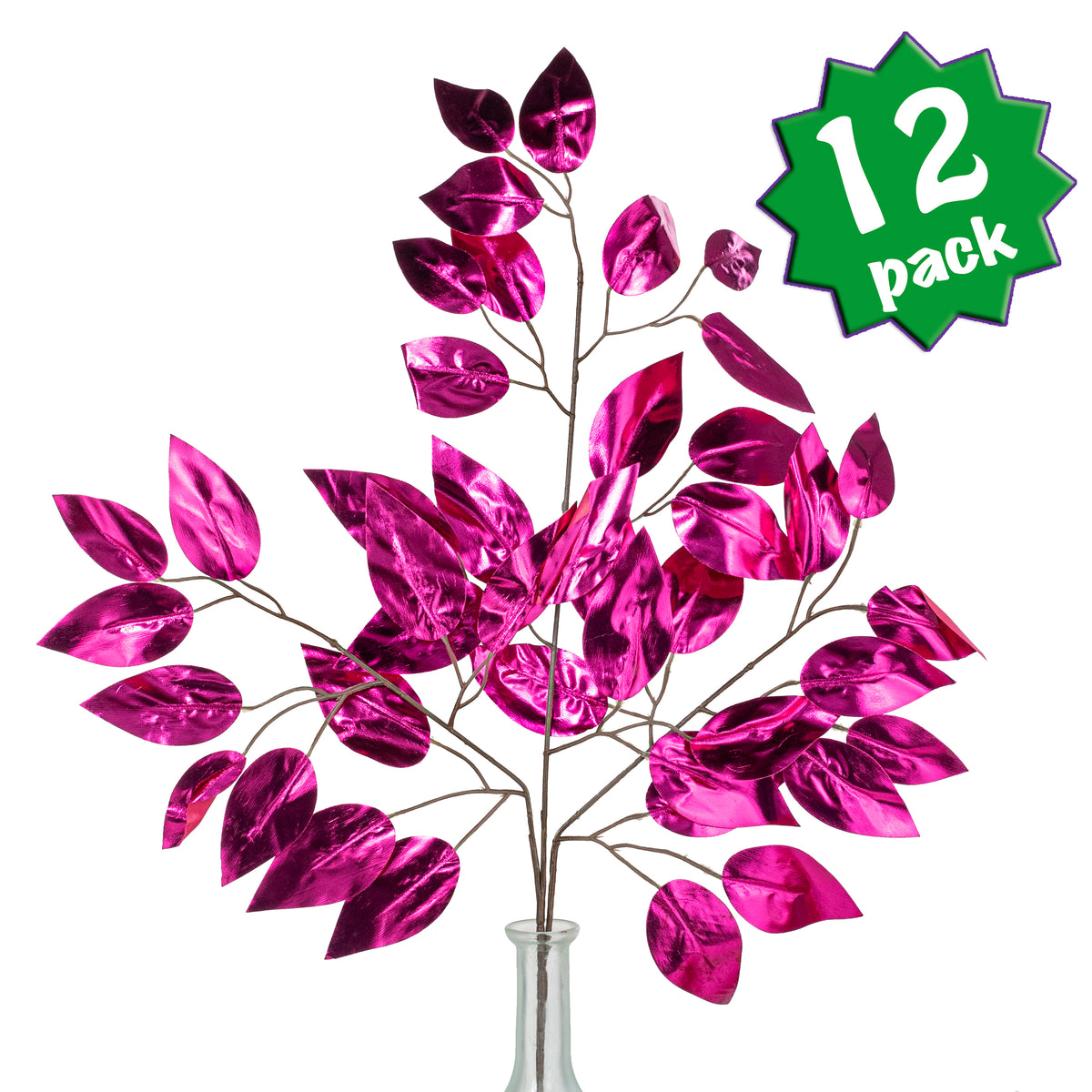 23" Metallic Ficus Leaf Spray: Hot Pink (12) Item Number: XS244411