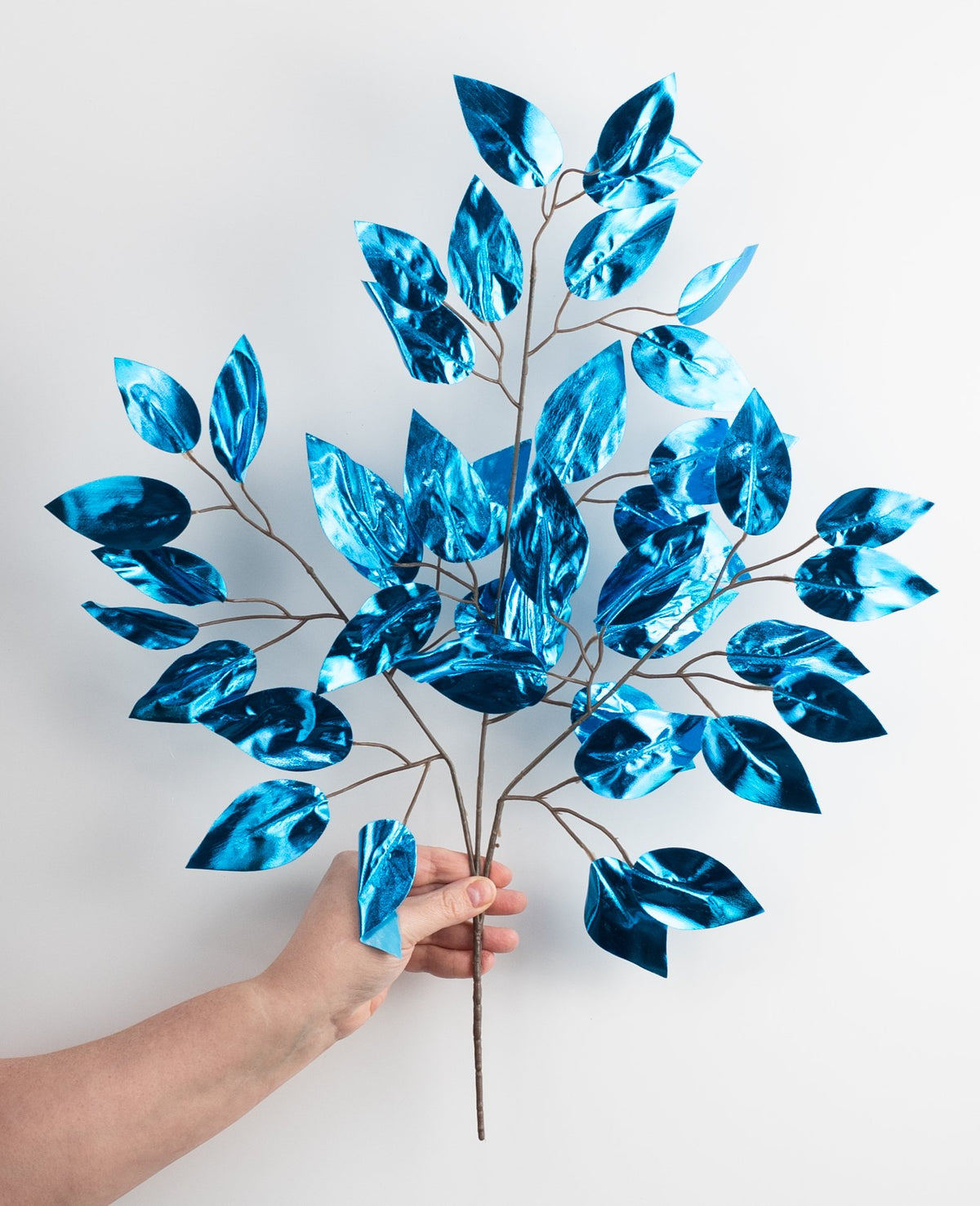23" Metallic Ficus Leaf Spray: Ice Blue (12) detail photo 3