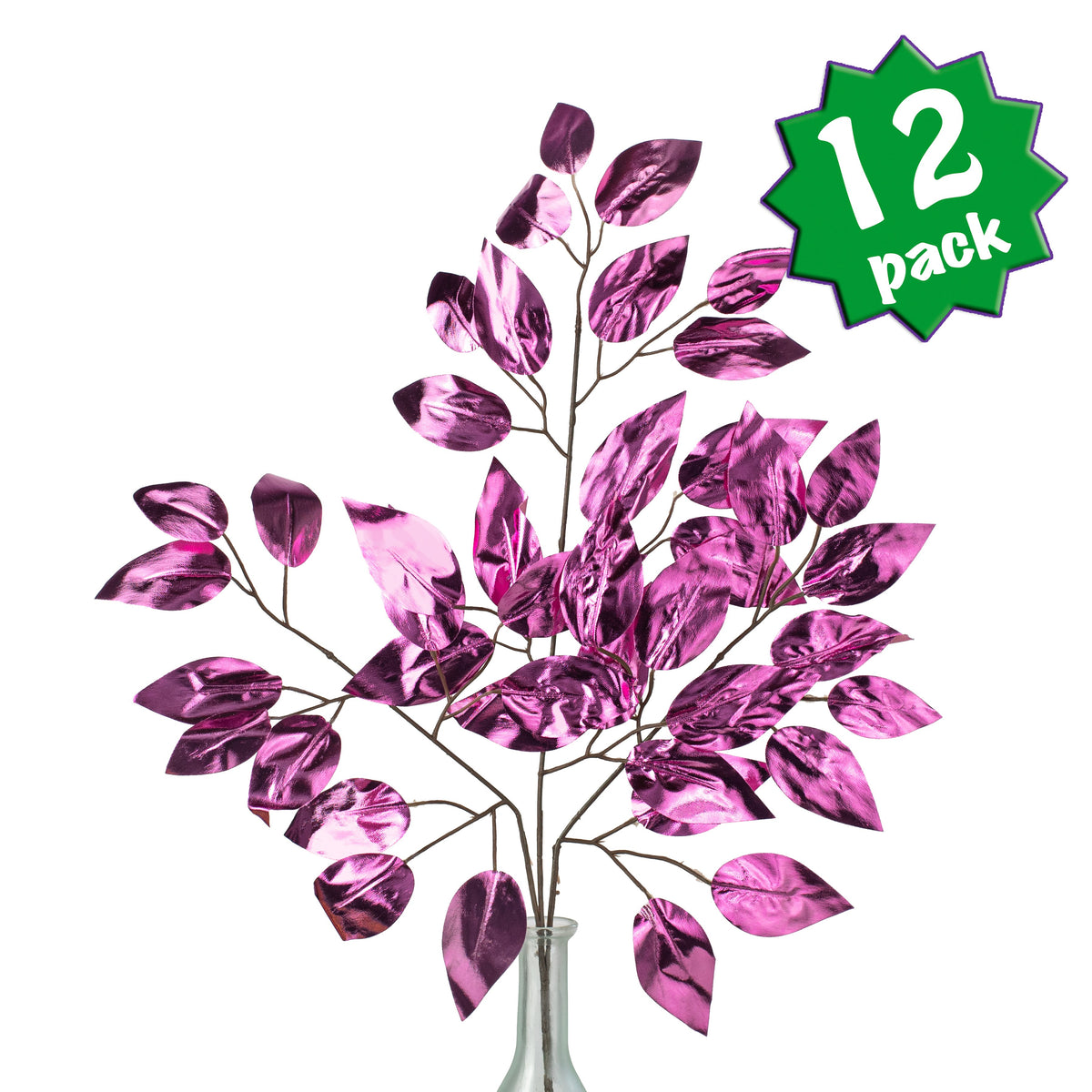 23" Metallic Ficus Leaf Spray: Pink (12) Item Number: XS244413