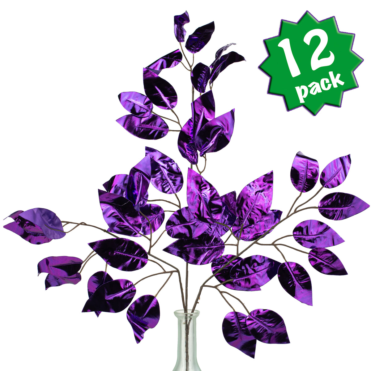 23" Metallic Ficus Leaf Spray: Purple (12) Item Number: XS244423
