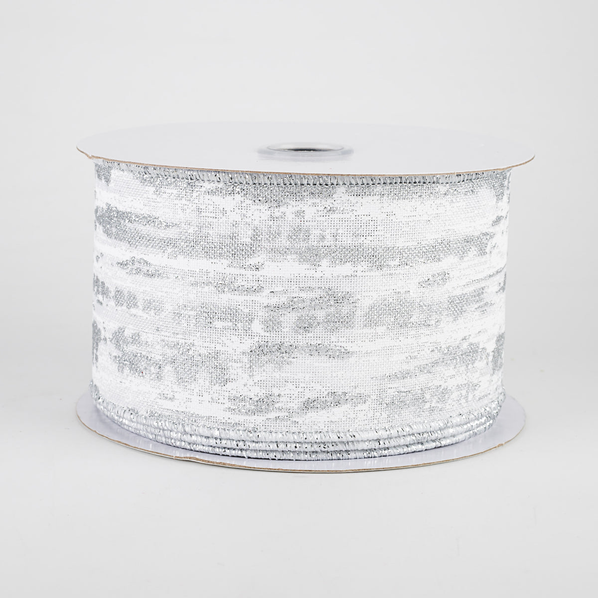 2.5" Metallic Glitter Snow Ribbon: White & Silver (10 Yards)