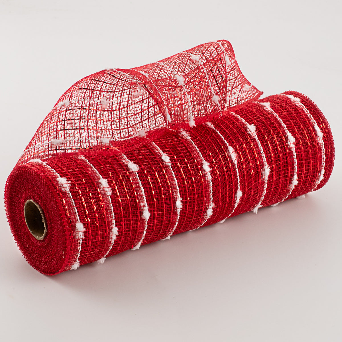 10" Metallic Snowball Deco Mesh: Red & White (10 Yards) Item Number: RY820049