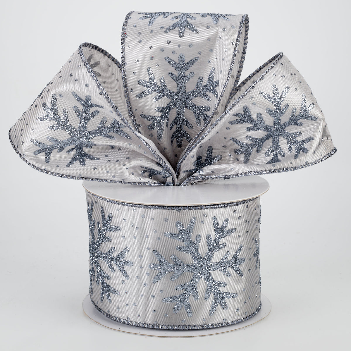 2.5" Metallic Snowflake Ribbon: Steel Blue (10 Yards) Lifestyle Photo