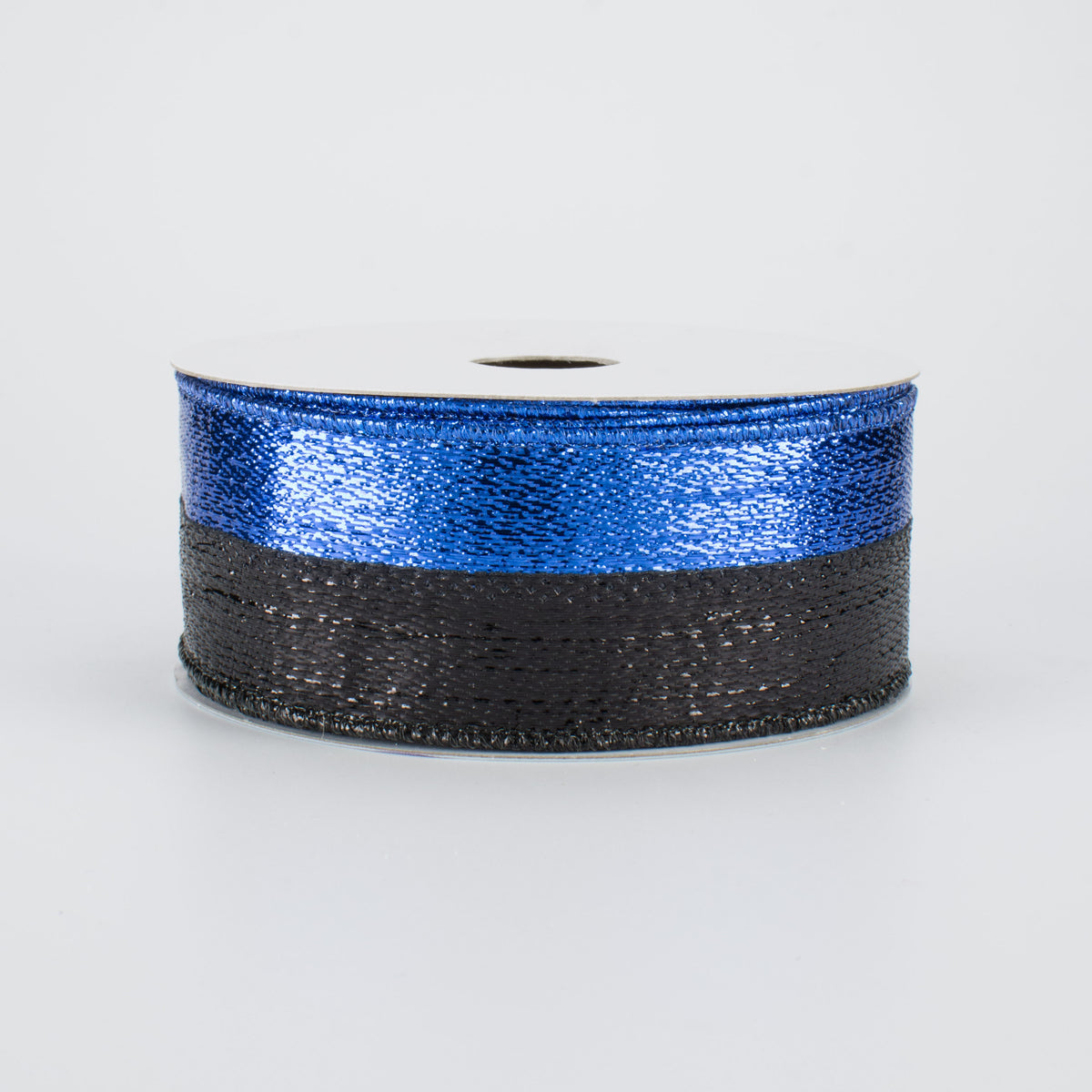 1.5" Metallic Stripe Ribbon: Royal Blue & Black (10 Yards)
