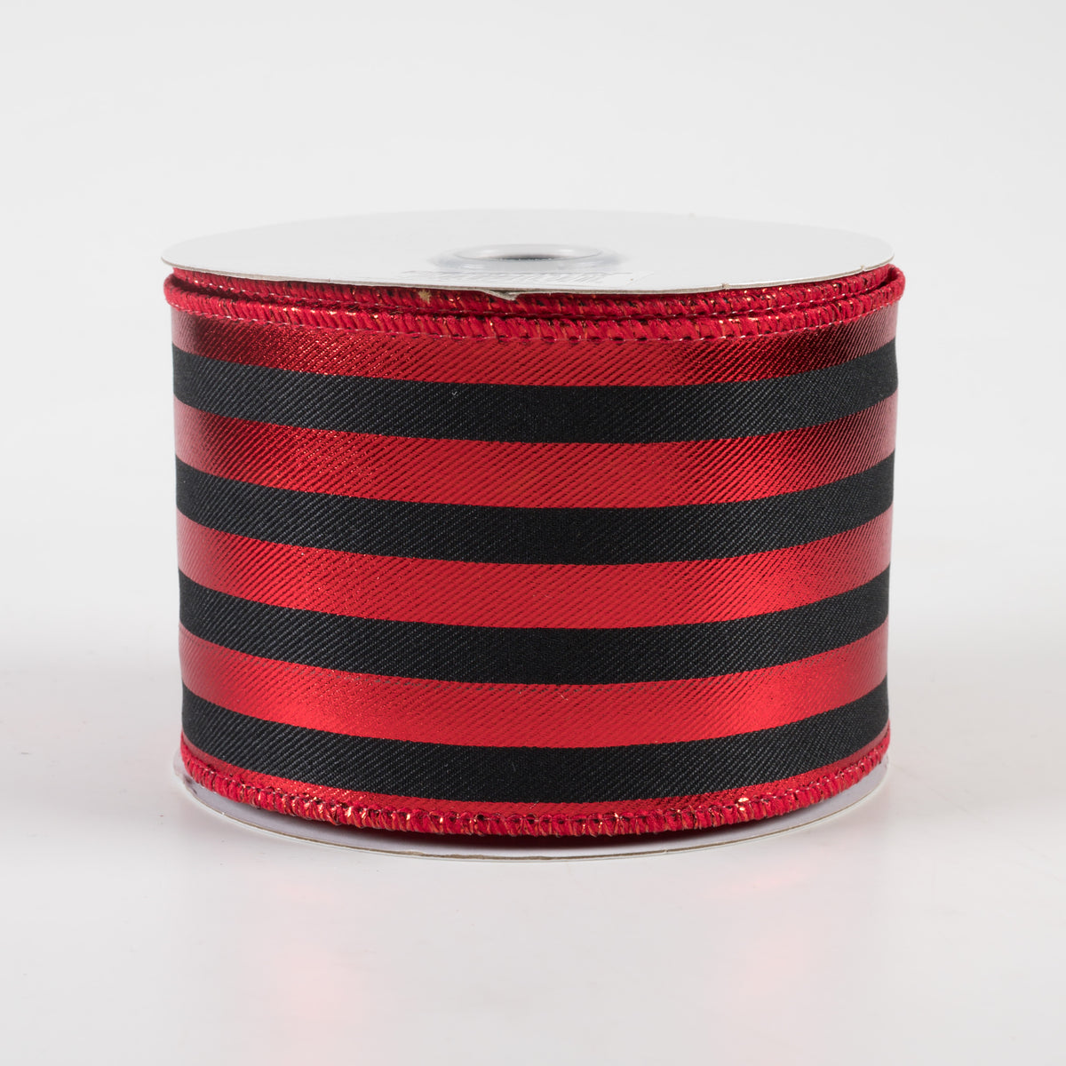 2.5" Metallic Vertical Stripes Ribbon: Black & Red (10 Yards)