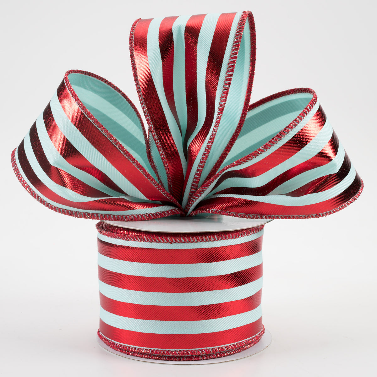 2.5" Metallic Vertical Stripes Ribbon: Ice Blue & Red (10 Yards) Lifestyle Photo