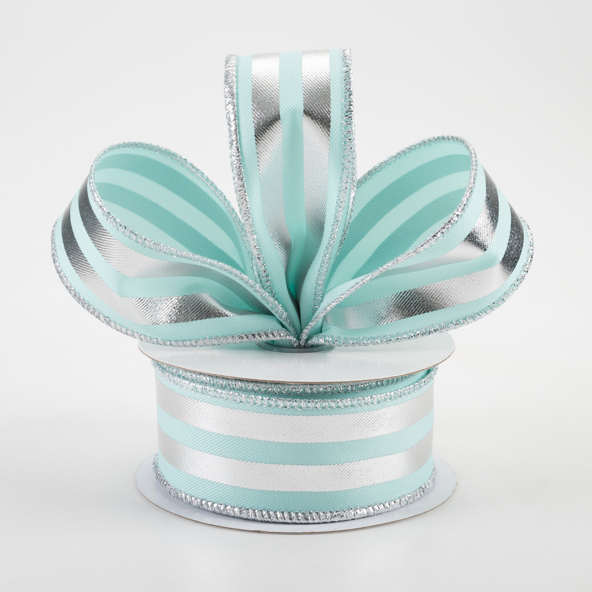 1.5" Metallic Vertical Stripes Ribbon: Ice Blue & Silver (10 Yards) Lifestyle Photo