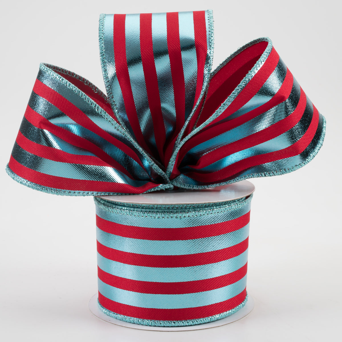 2.5" Metallic Vertical Stripes Ribbon: Red & Ice Blue (10 Yards) Lifestyle Photo