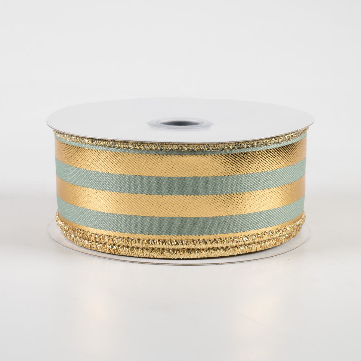 1.5" Metallic Vertical Stripes Ribbon: Sage Green & Gold (10 Yards)