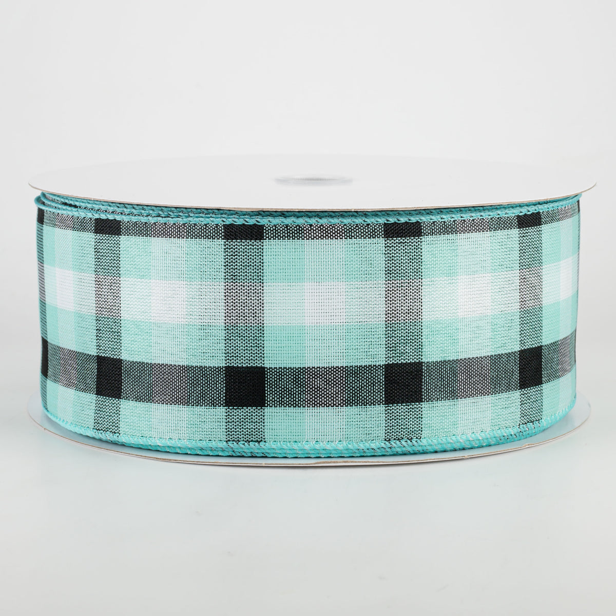 2.5" Milos Check Ribbon: Aqua, Black, White (50 Yards) Item Number: 841-40-127