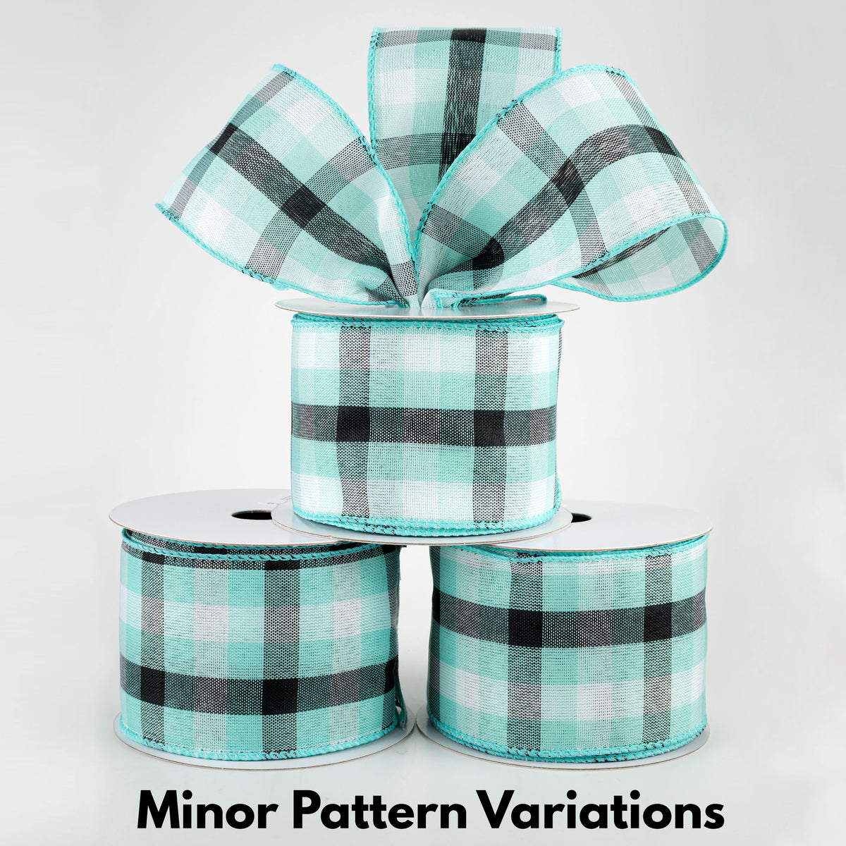 2.5" Milos Check Ribbon: Aqua, Black, White (10 Yards) Lifestyle Photo
