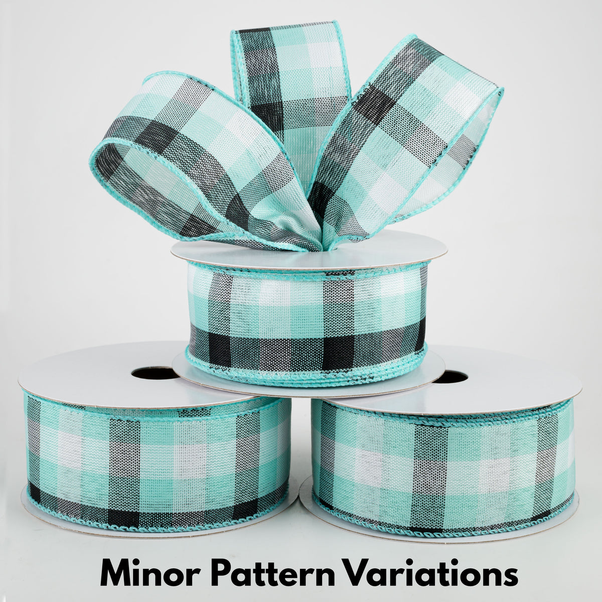 1.5" Milos Check Ribbon: Aqua, Black, White (10 Yards) Lifestyle Photo