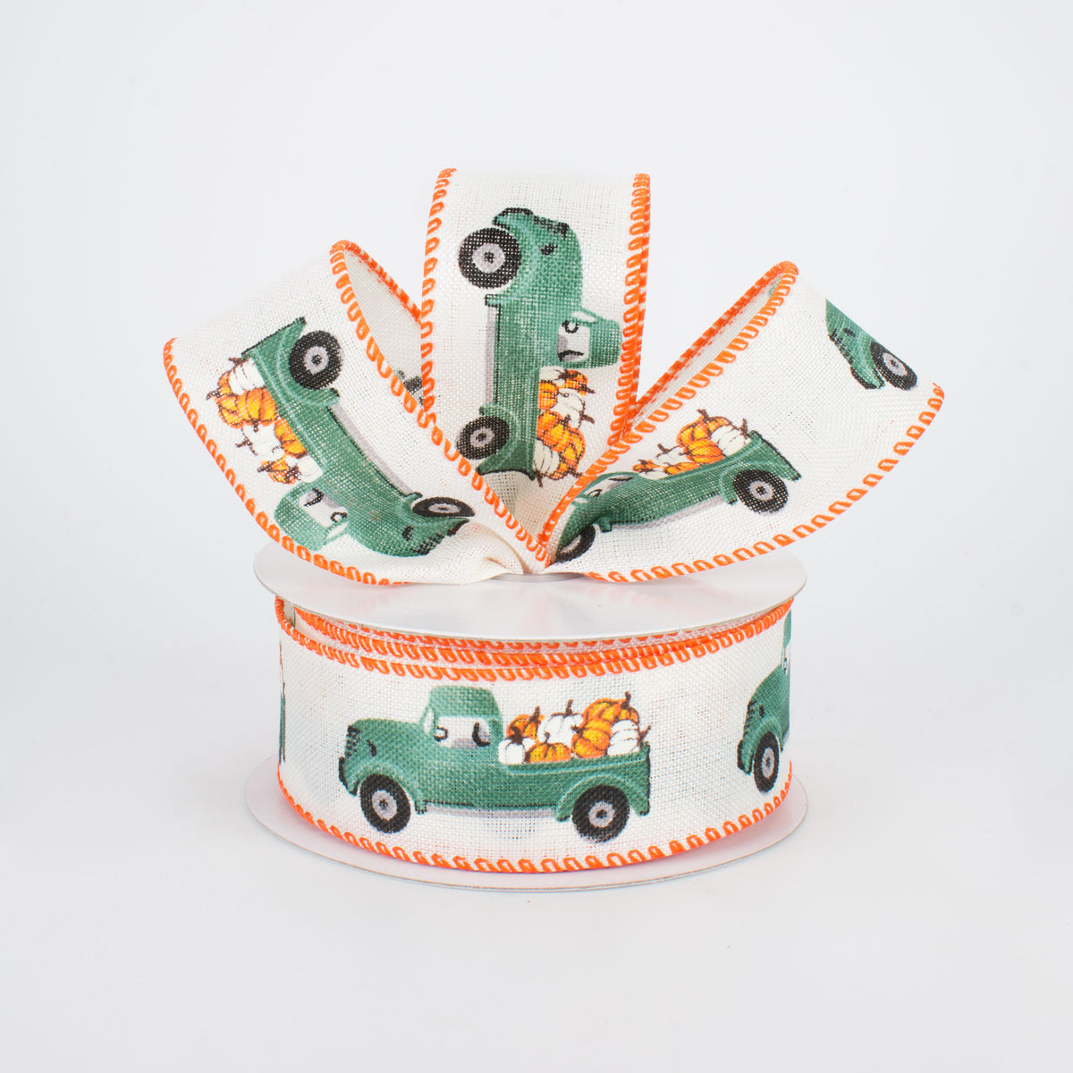 1.5" Mini Fall Pumpkin Green Trunk Ribbon (10 Yards) Lifestyle Photo