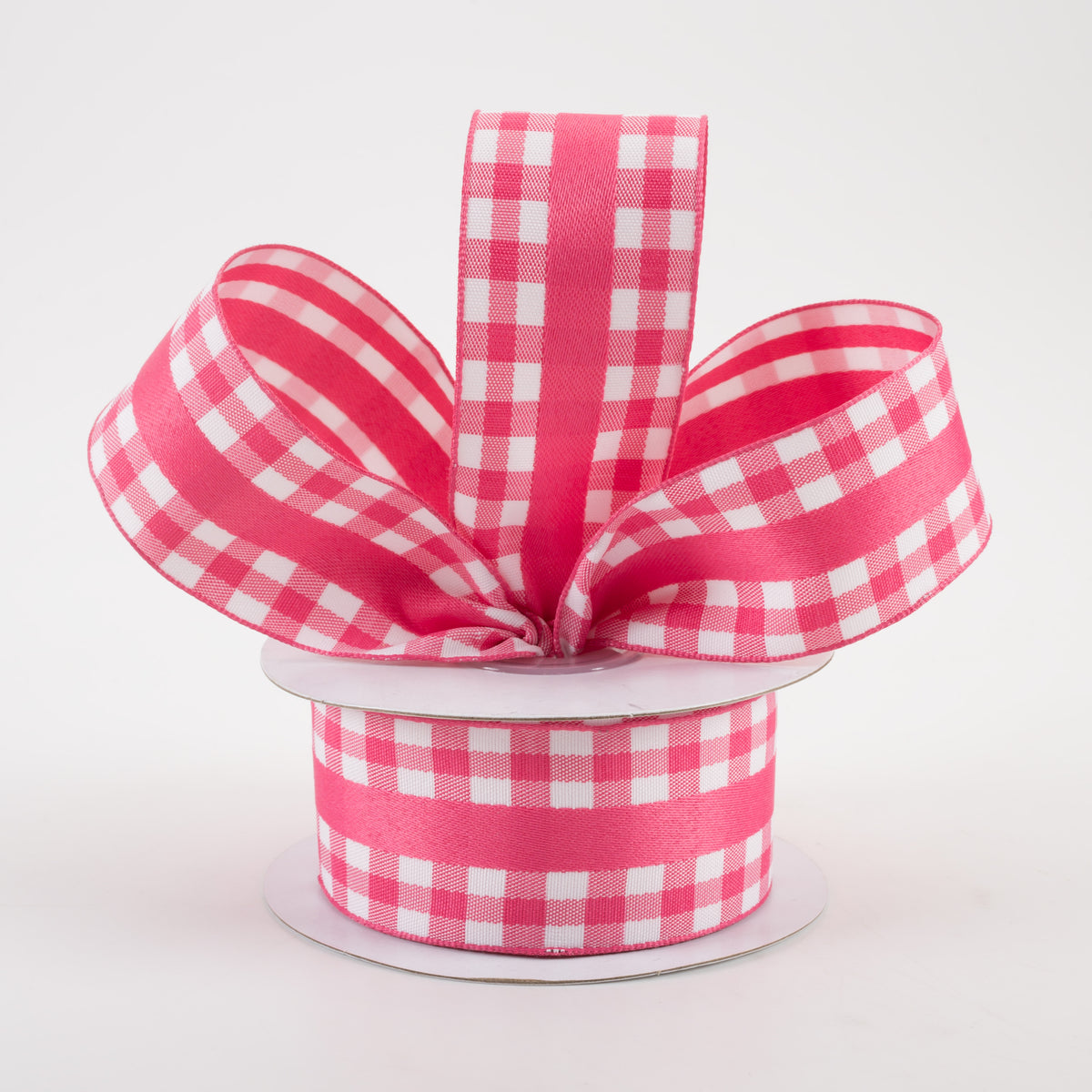 1.5" Mini Gingham With Center Stripe Ribbon: Hot Pink & White (10 Yards) Lifestyle Photo
