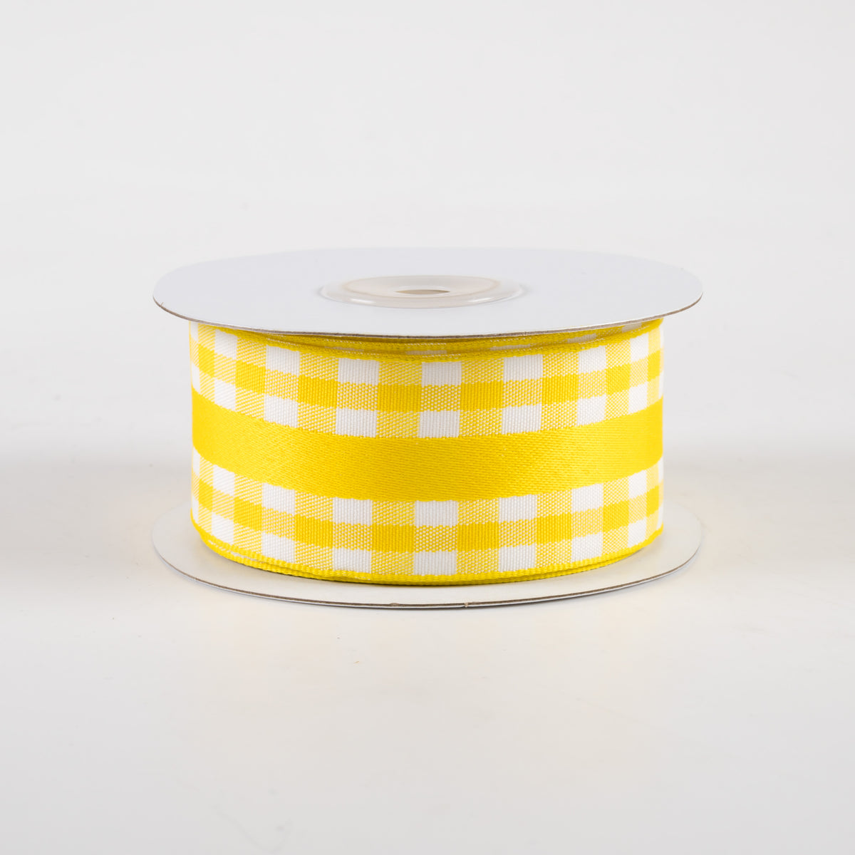 1.5" Mini Gingham With Center Stripe Ribbon: Yellow & White (10 Yards)