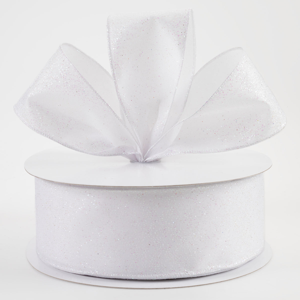 2.5" Mini Glitter Dots Ribbon: White Iridescent (50 Yards) Lifestyle Photo