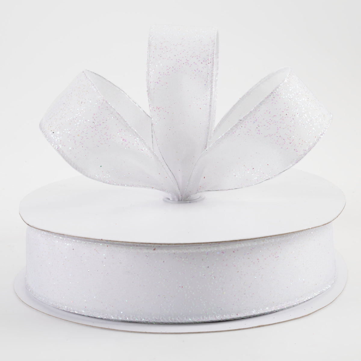 1.5" Mini Glitter Dots Ribbon: White Iridescent (50 Yards) Lifestyle Photo