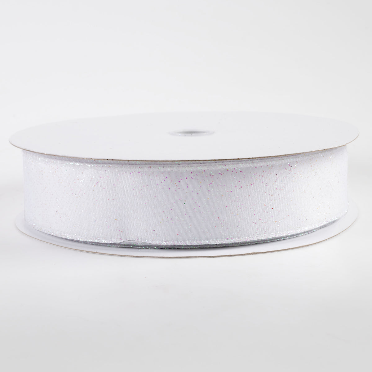 1.5" Mini Glitter Dots Ribbon: White Iridescent (50 Yards)