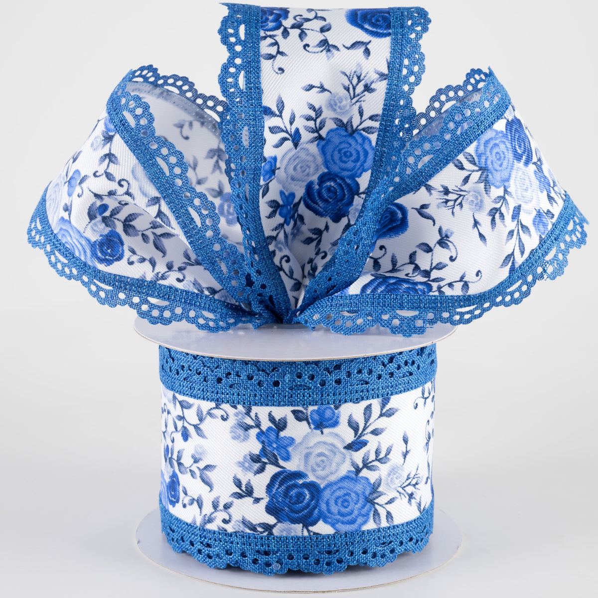 2.5" Mini Roses & Lace Scalloped Edge Ribbon: Blues (10 Yards) Lifestyle Photo