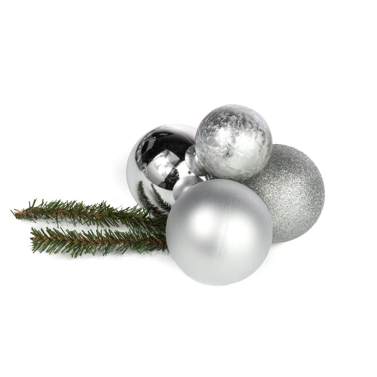60-80mm Ball Ornament Cluster Ties: Metallic & Glitter Silver Item Number: XP355526