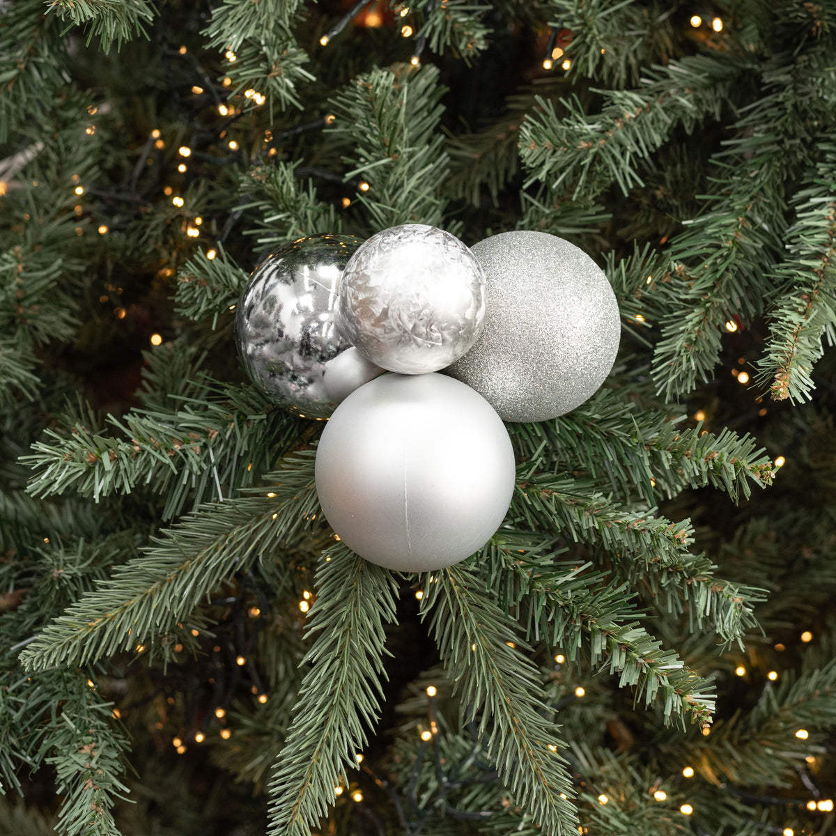 60-80mm Ball Ornament Cluster Ties: Metallic & Glitter Silver Lifestyle Photo