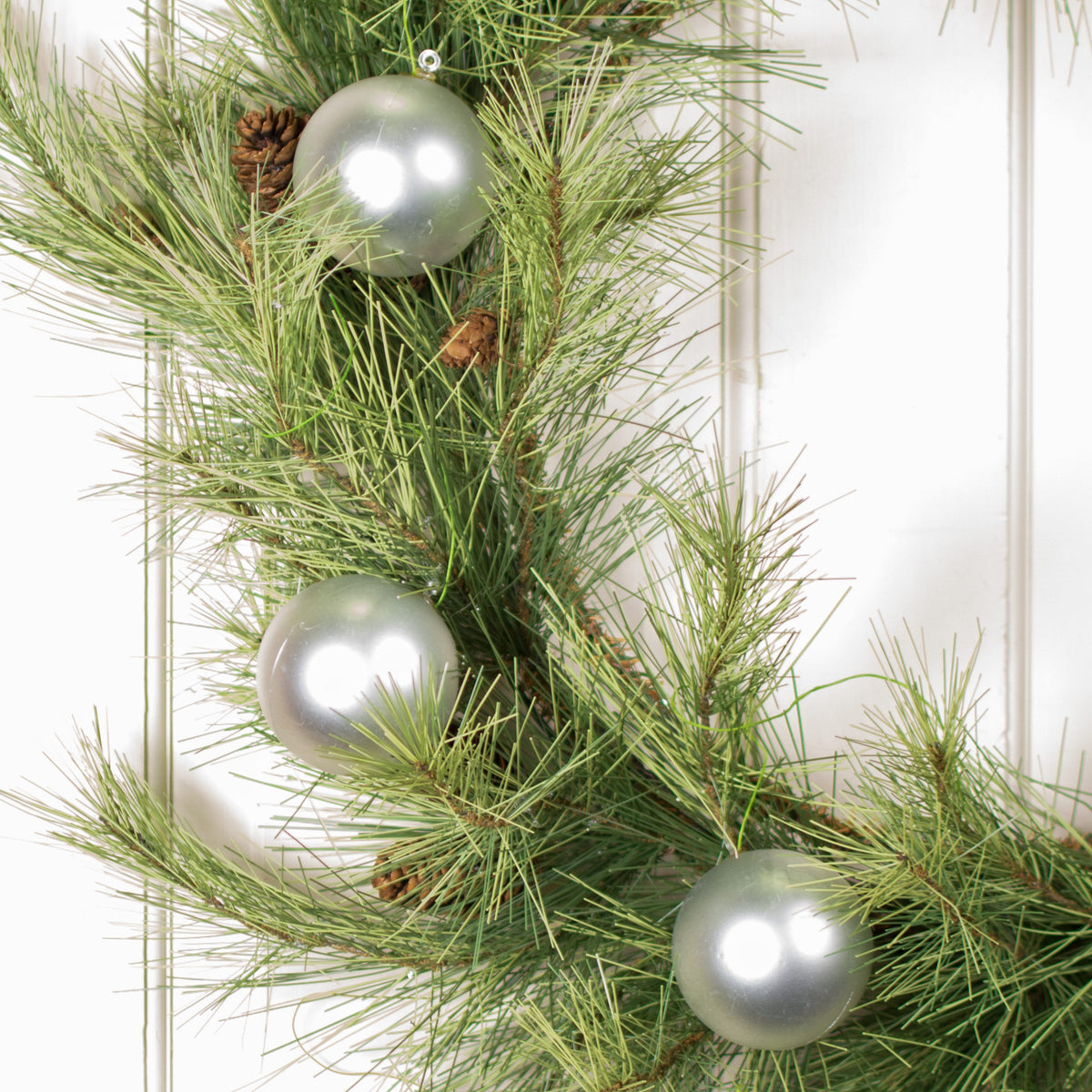 70MM Matte Ball Ornament On Wire: Silver (12) Lifestyle Photo