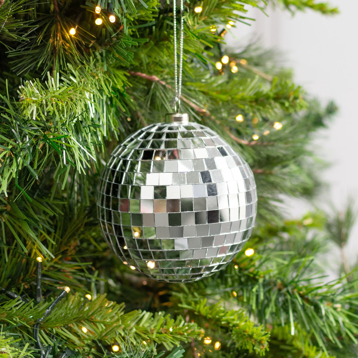 100mm Mirror Disco Ball Ornament: Silver Lifestyle Photo