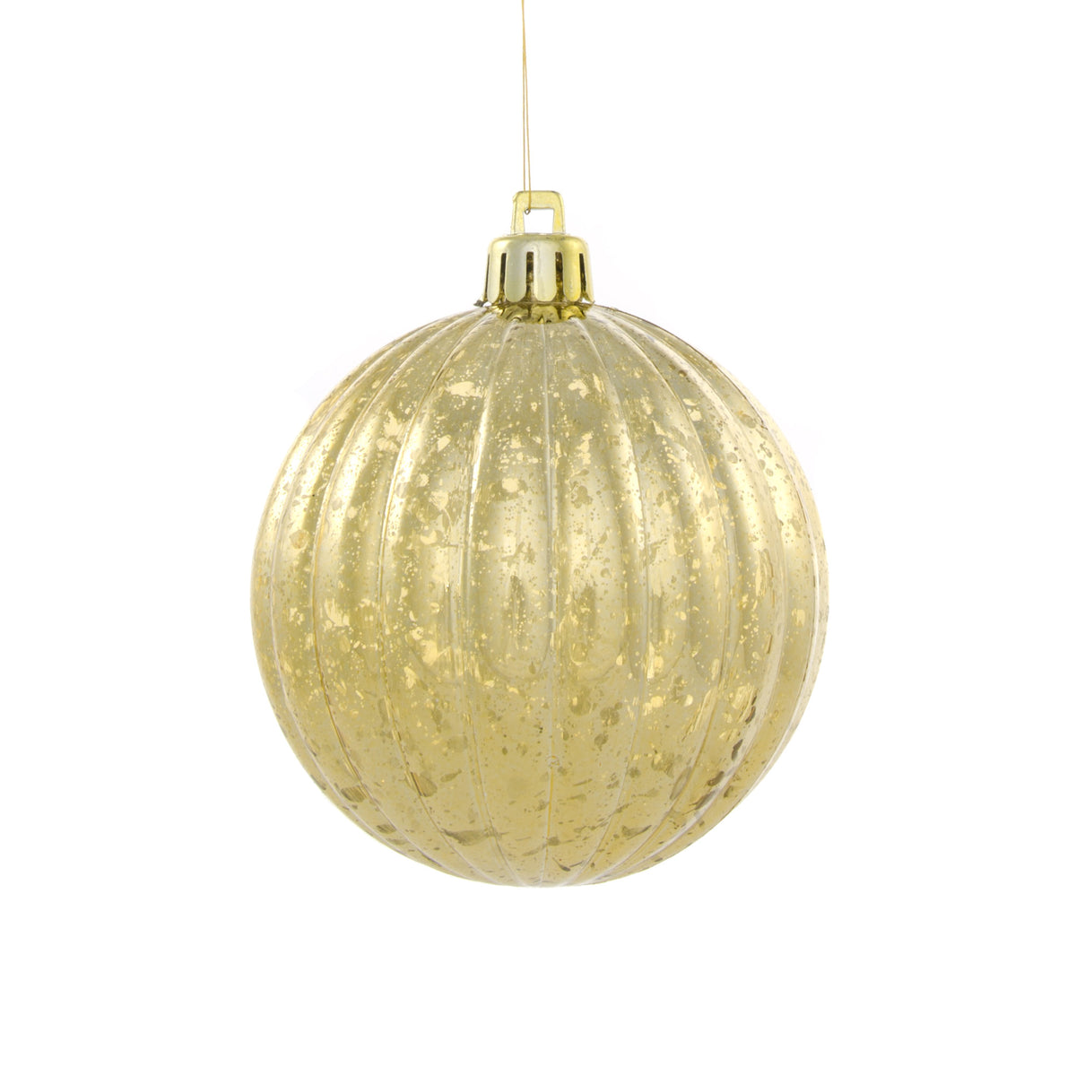 80MM Round Vertical Stripe Metallic Ball Ornament: Antique Look Gold Item Number: XH931908