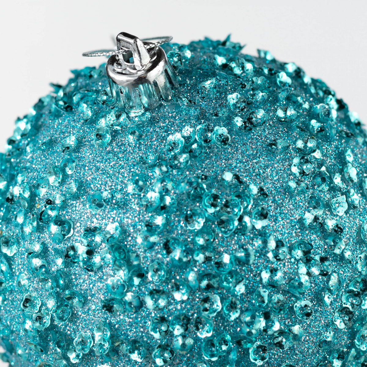 100mm Sequin & Glitter Ball Ornaments: Ice Blue (Box of 4) detail photo 3