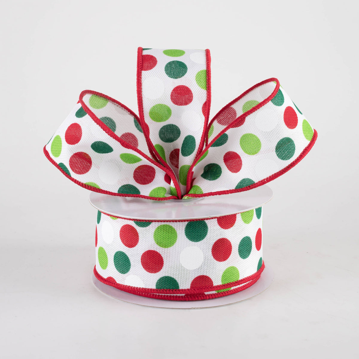 1.5" Multi Dots Ribbon: Christmas Colors on White (10 Yards) Lifestyle Photo