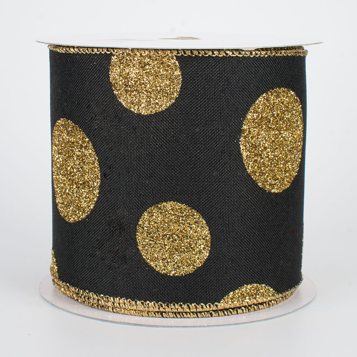4" Multi Glitter Dots Canvas Ribbon: Gold on Black (10 Yards)