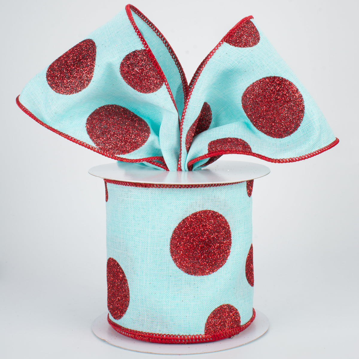 4" Multi Glitter Dots Canvas Ribbon: Red on Ice Blue (10 Yards) Lifestyle Photo