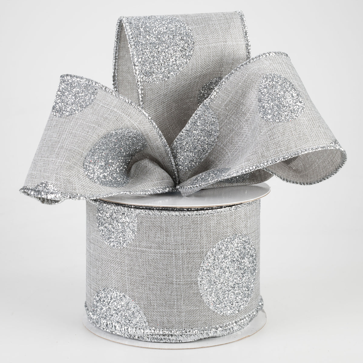 2.5" Multi Glitter Dots Canvas Ribbon: Silver on Light Grey (10 Yards) Lifestyle Photo