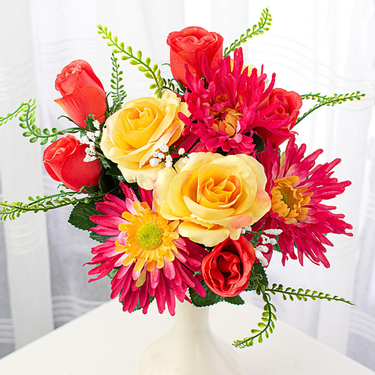 20" Mum Rose Bush: Coral, Fuchsia, Yellow Item Number: 30558COBTYW