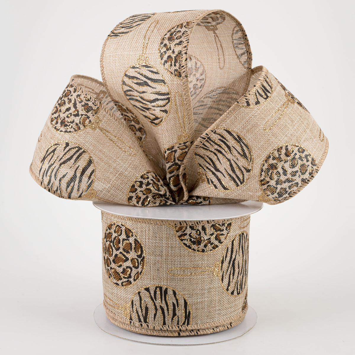 2.5" Natural Linen Animal Print Ornaments Ribbon (10 Yards) Lifestyle Photo