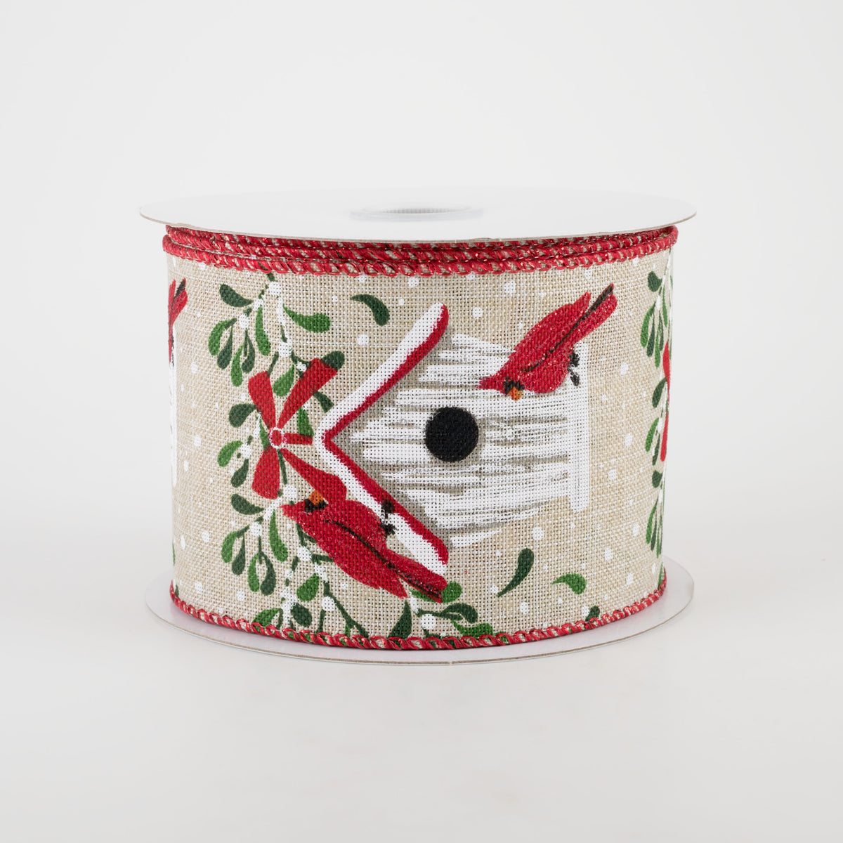 2.5" Natural Linen Cardinal Birdhouse Ribbon (10 Yards)