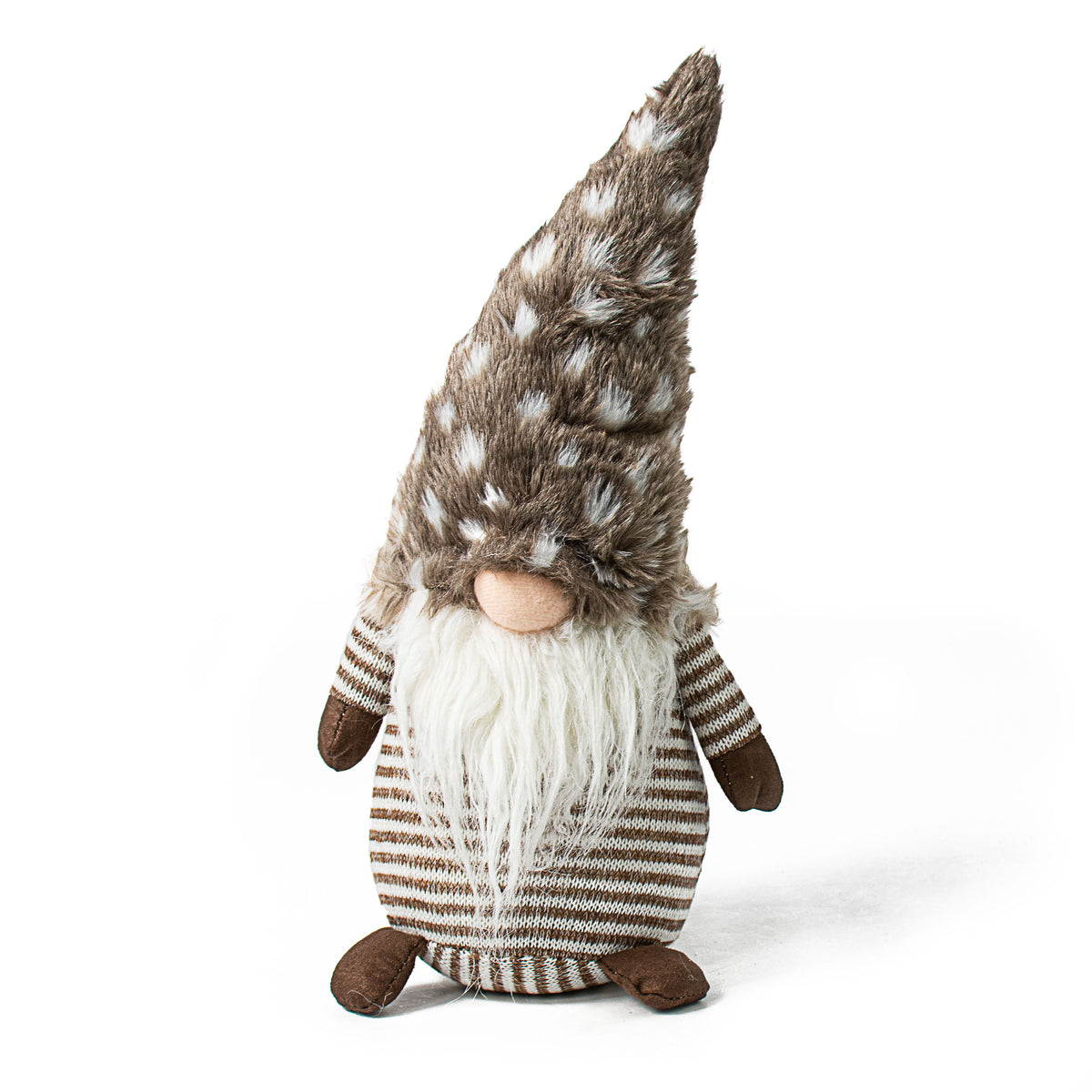 13" Natural Stripe & Faux Fur Sitting Gnome Item Number: 135725