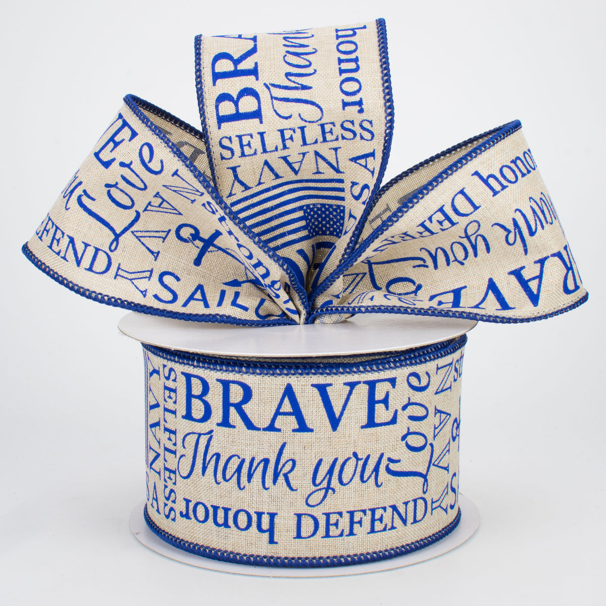 2.5" Navy Ribbon: Blue & Natural (10 Yards) Lifestyle Photo