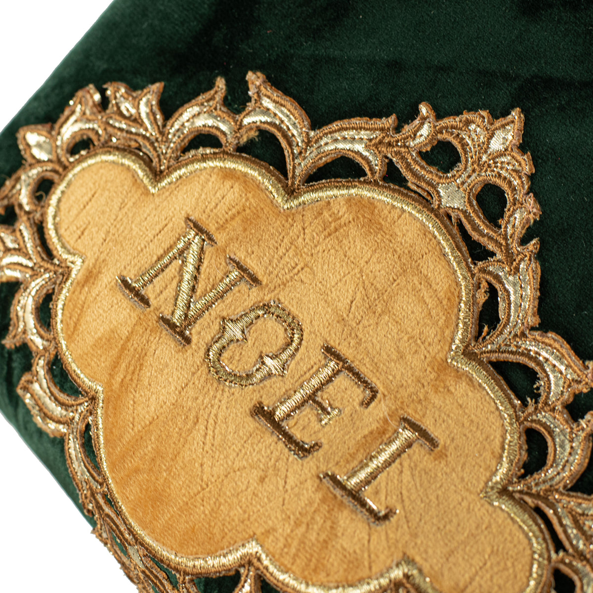 25" Noel Velvet Stocking: Emerald & Gold Lifestyle Photo